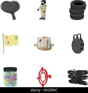 Outfit paintball icons set, cartoon style Stock Vector