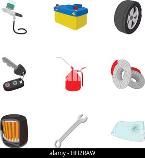 Renovation for machine icons set, cartoon style Stock Vector