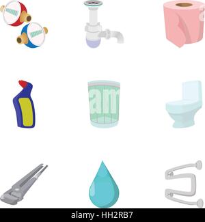 Bathroom icons set, cartoon style Stock Vector