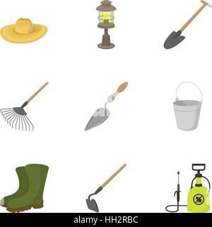 Garden icons set, cartoon style Stock Vector