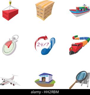 Transportation icons set, cartoon style Stock Vector