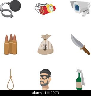 Lawlessness icons set, cartoon style Stock Vector