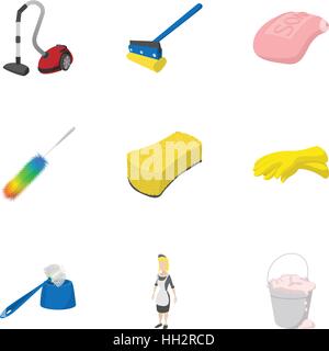 Cleaning icons set, cartoon style Stock Vector