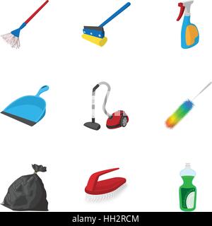 House cleaning icons set, cartoon style Stock Vector