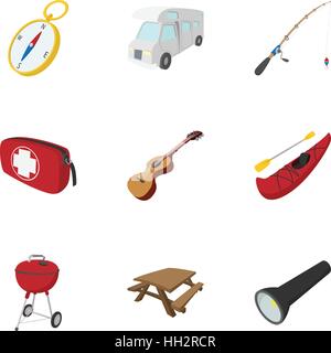 Camp icons set, cartoon style Stock Vector