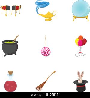 Sorcery icons set, cartoon style Stock Vector