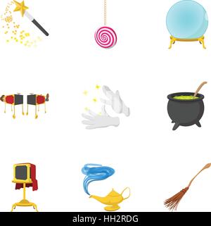 Magic icons set, cartoon style Stock Vector
