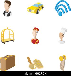 Hostel icons set, cartoon style Stock Vector