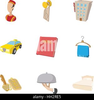 Hotel icons set, cartoon style Stock Vector