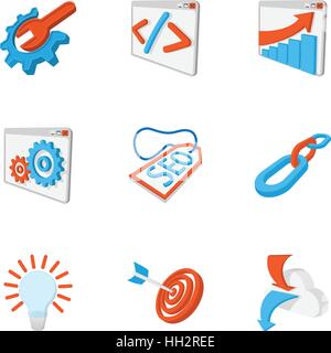 SEO icons set, cartoon style Stock Vector