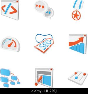 Optimization icons set, cartoon style Stock Vector