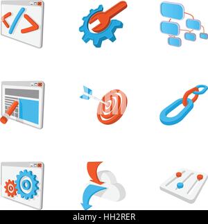 SEO optimization icons set, cartoon style Stock Vector