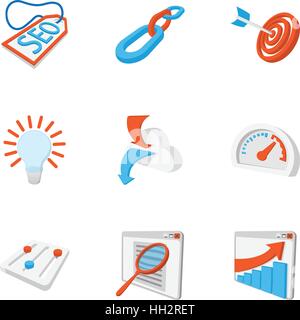 SEO promotion icons set, cartoon style Stock Vector