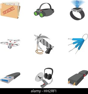 Spying icons set, cartoon style Stock Vector