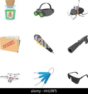 Detective icons set, cartoon style Stock Vector