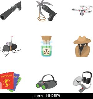 Spy icons set, cartoon style Stock Vector
