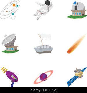 Space icons set, cartoon style Stock Vector