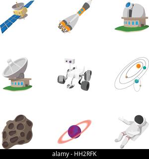 Galaxy icons set, cartoon style Stock Vector