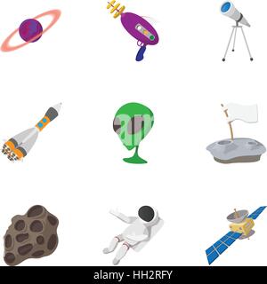 Outer space icons set, cartoon style Stock Vector