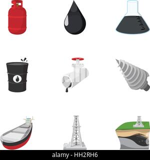 Petroleum icons set, cartoon style Stock Vector