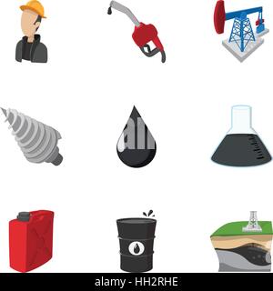 Gasoline icons set, cartoon style Stock Vector