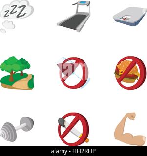 Healthy lifestyle icons set, cartoon style Stock Vector
