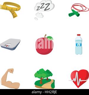 Fitness icons set, cartoon style Stock Vector
