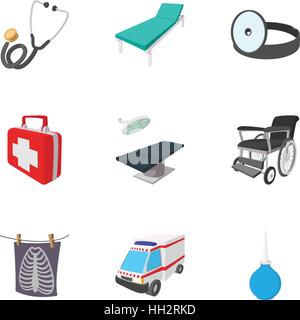 Medicine icons set, cartoon style Stock Vector