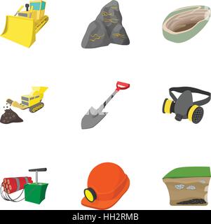 Mine icons set, cartoon style Stock Vector