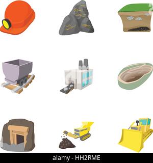 Mining activities icons set, cartoon style Stock Vector