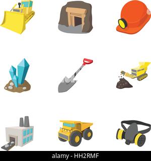 Coal icons set, cartoon style Stock Vector