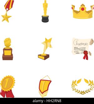 Championship icons set, cartoon style Stock Vector