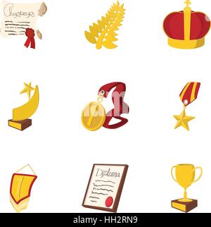 Win icons set, cartoon style Stock Vector