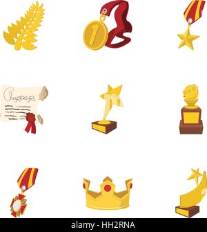 Victory icons set, cartoon style Stock Vector