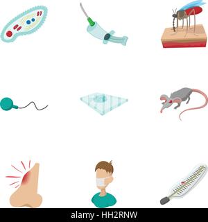Ague malaria icons set, cartoon style Stock Vector