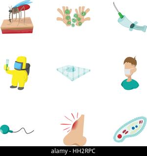 Virus malaria icons set, cartoon style Stock Vector