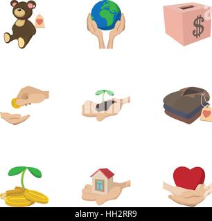Philanthropy icons set, cartoon style Stock Vector