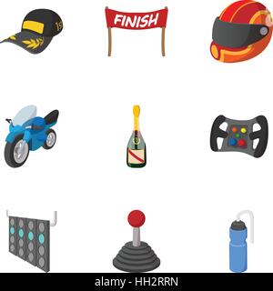 Association of racers icons set, cartoon style Stock Vector