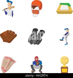 Baseball icons set, cartoon style Stock Vector