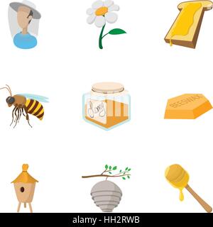 Beekeeping icons set, cartoon style Stock Vector