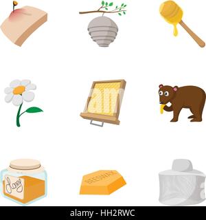 Beekeeping farm icons set, cartoon style Stock Vector