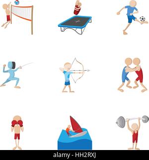 Sports icons set, cartoon style Stock Vector