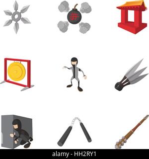 Ninja icons set, cartoon style Stock Vector