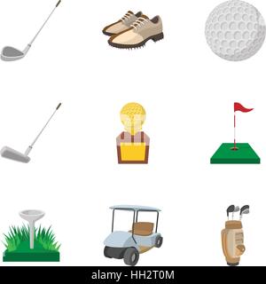 Active golf icons set, cartoon style Stock Vector
