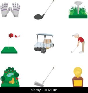 Sport golf icons set, cartoon style Stock Vector