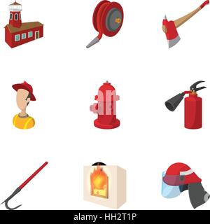 Fire icons set, cartoon style Stock Vector