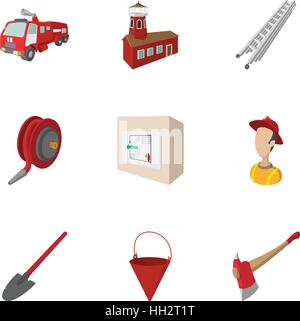 Fiery profession icons set, cartoon style Stock Vector