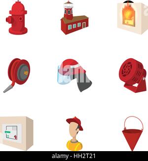 Burning icons set, cartoon style Stock Vector