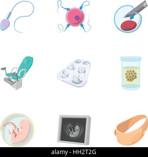 Woman mother icons set, cartoon style Stock Vector