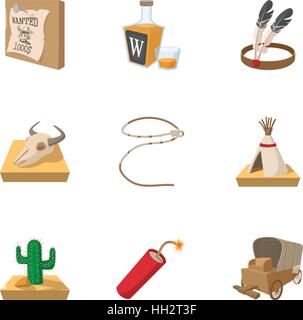 Wild West icons set, cartoon style Stock Vector
